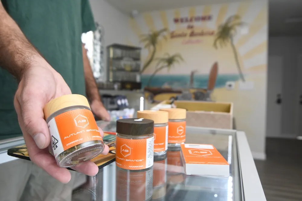 Autumn Brands jars and pre-roll pack on a Santa Barbara dispensary counter