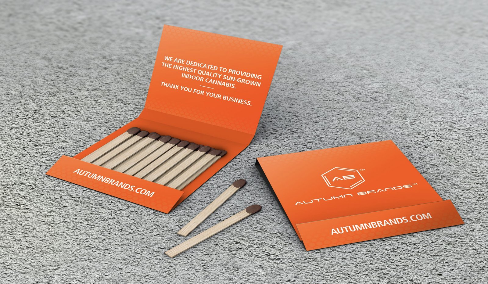 Autumn Brands orange matchbooks, open and closed