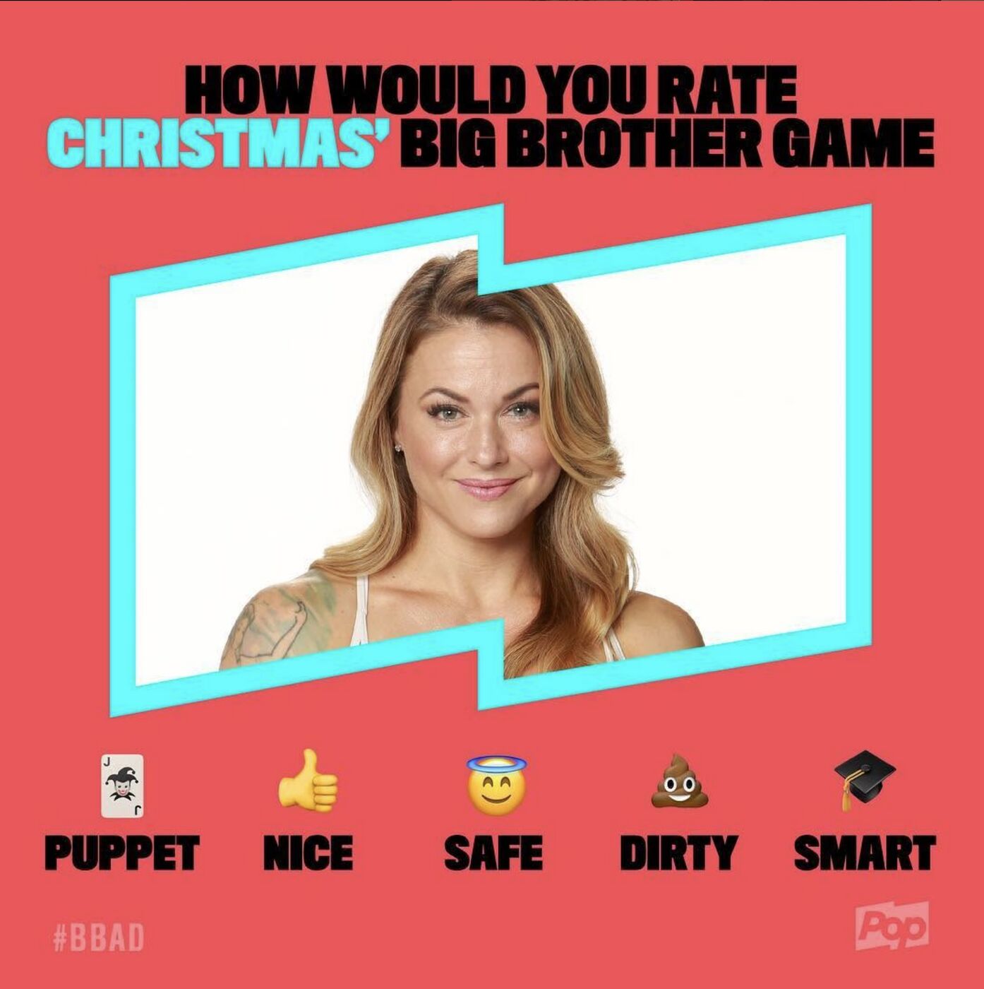 How would you rate Christmas' Big Brother game? Poll graphic: puppet, nice, safe, dirty, smart
