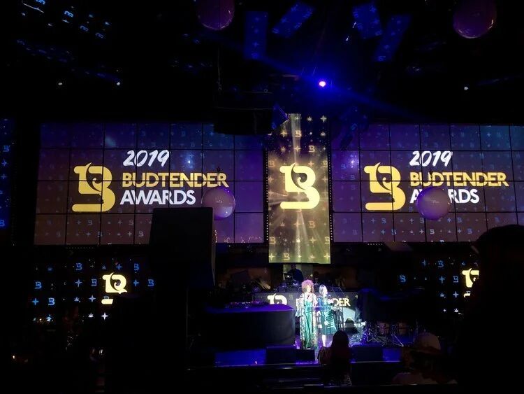 2019 Budtender Awards stage with logo screens