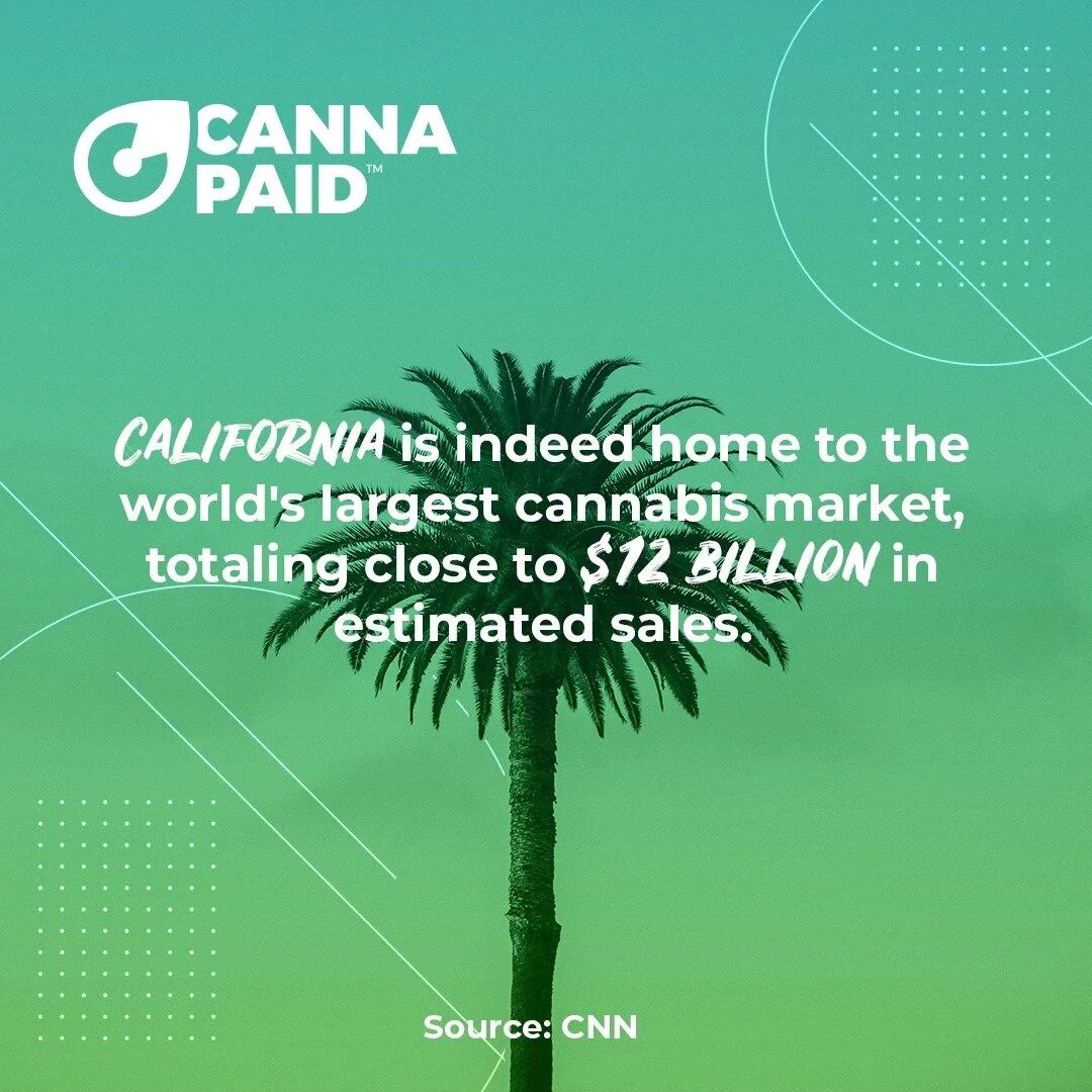 CannaPaid fact: California is home to the world's largest cannabis market, close to $12 billion in sales