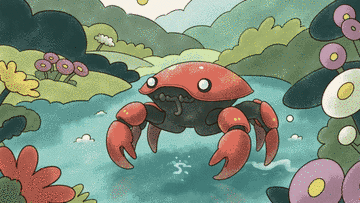 Animated illustration for DataHaven: a crab robot walking through a stream