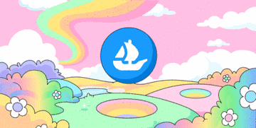 Animated DoodlePutt x OpenSea Late Night Strokes graphic: the OpenSea logo over a rainbow course