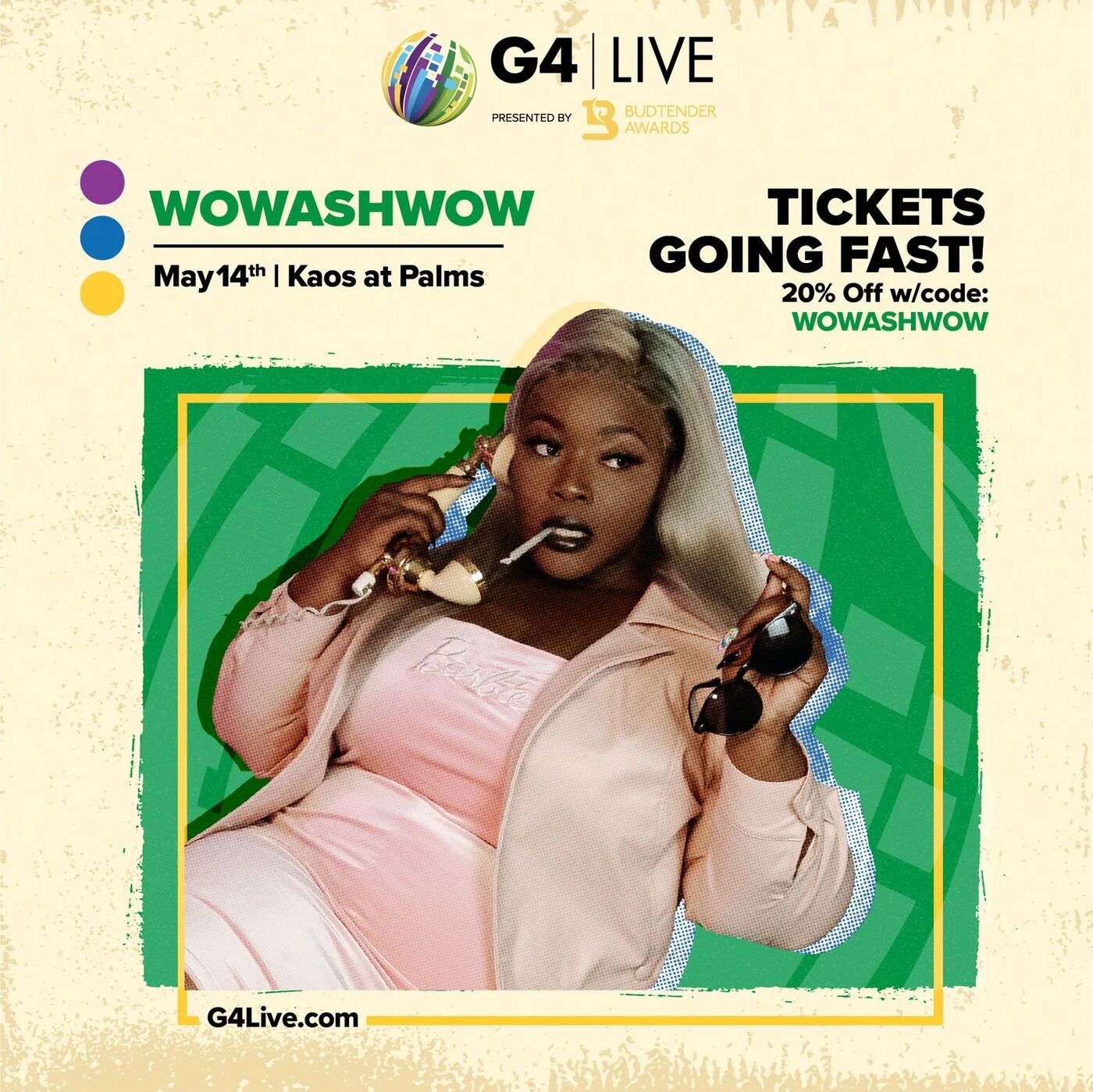G4 Live: Wowashwow, May 14th at Kaos at Palms. Tickets going fast, 20% off with code WOWASHWOW