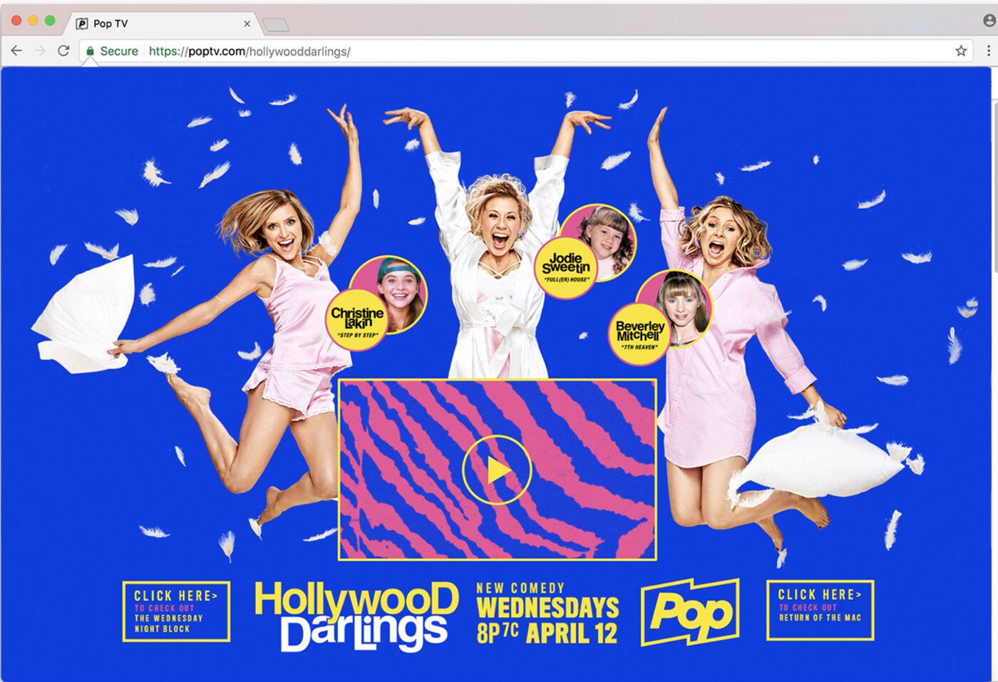 Pop TV website takeover promoting Hollywood Darlings, Wednesdays 8pm, April 12