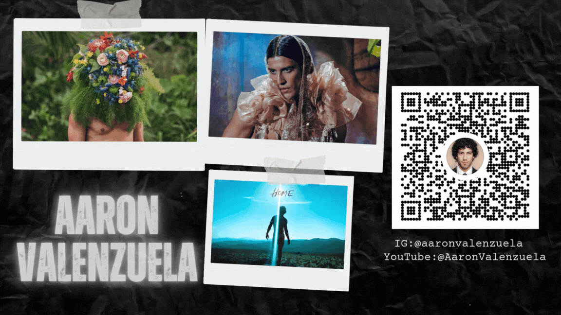 Animated Aaron Valenzuela artist card with photos and a QR code