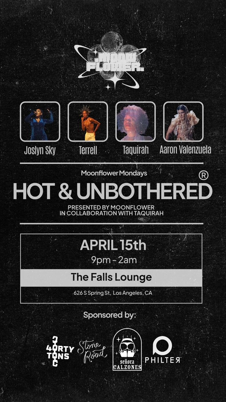Hot & Unbothered vertical flyer with all four performers, April 15th, The Falls Lounge