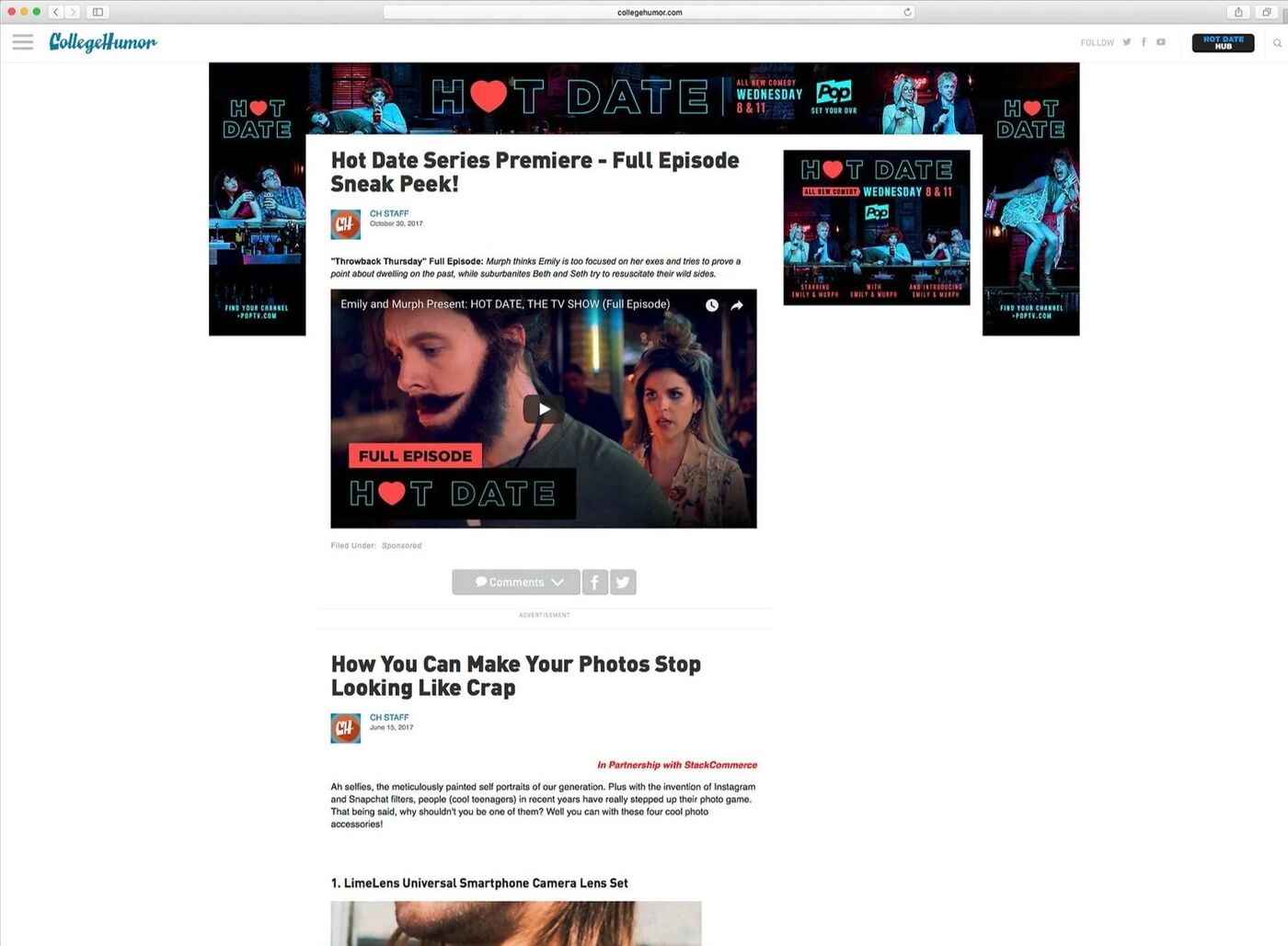 CollegeHumor website takeover for the Hot Date series premiere