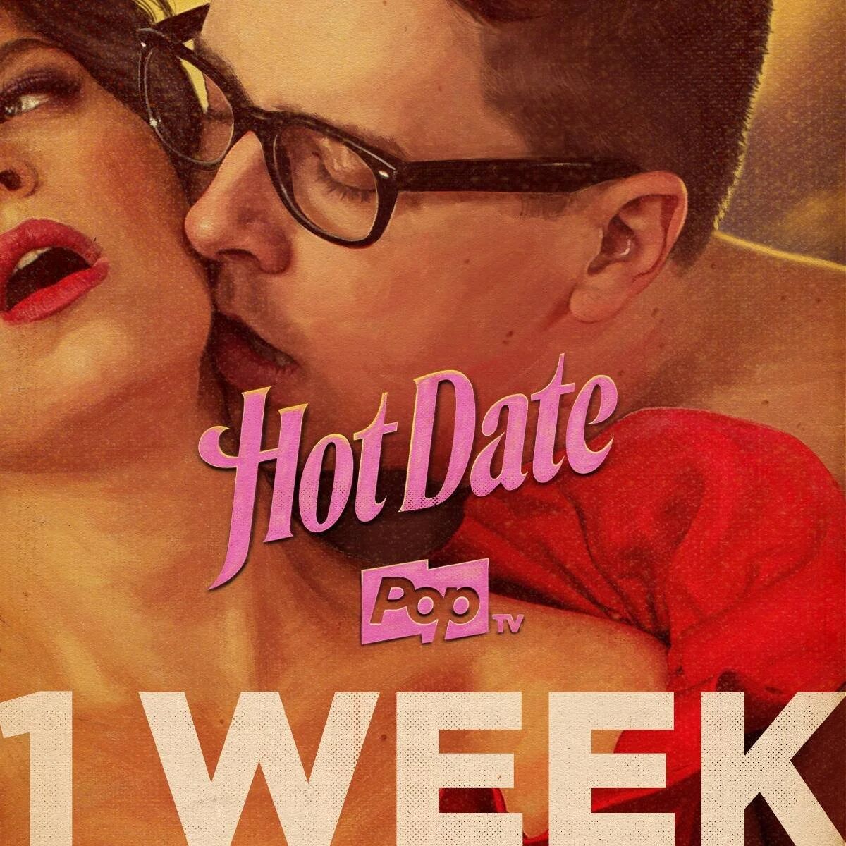 Hot Date countdown: 1 week, romance-novel style art