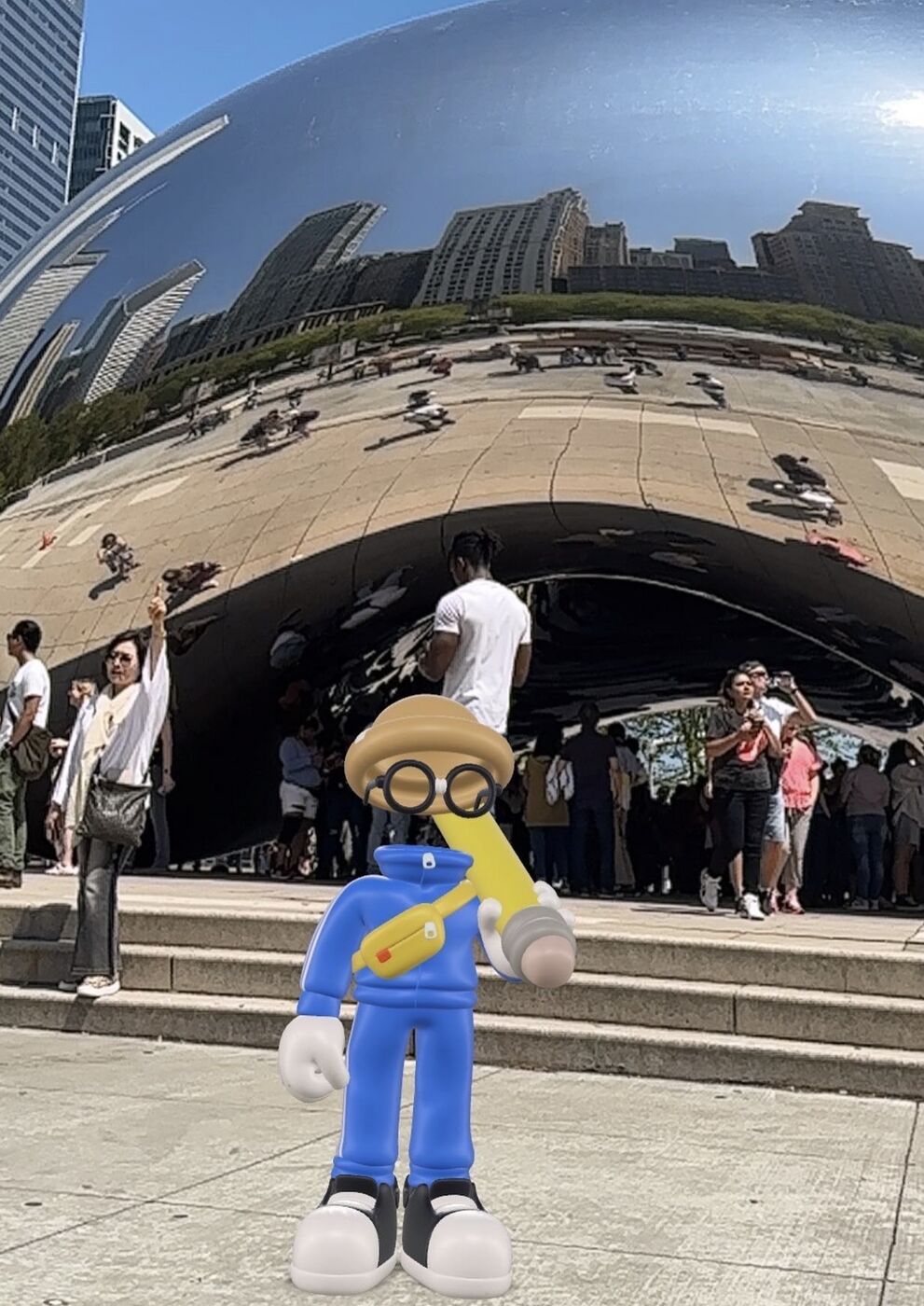 Invisible Friends toy in front of the Bean in Chicago