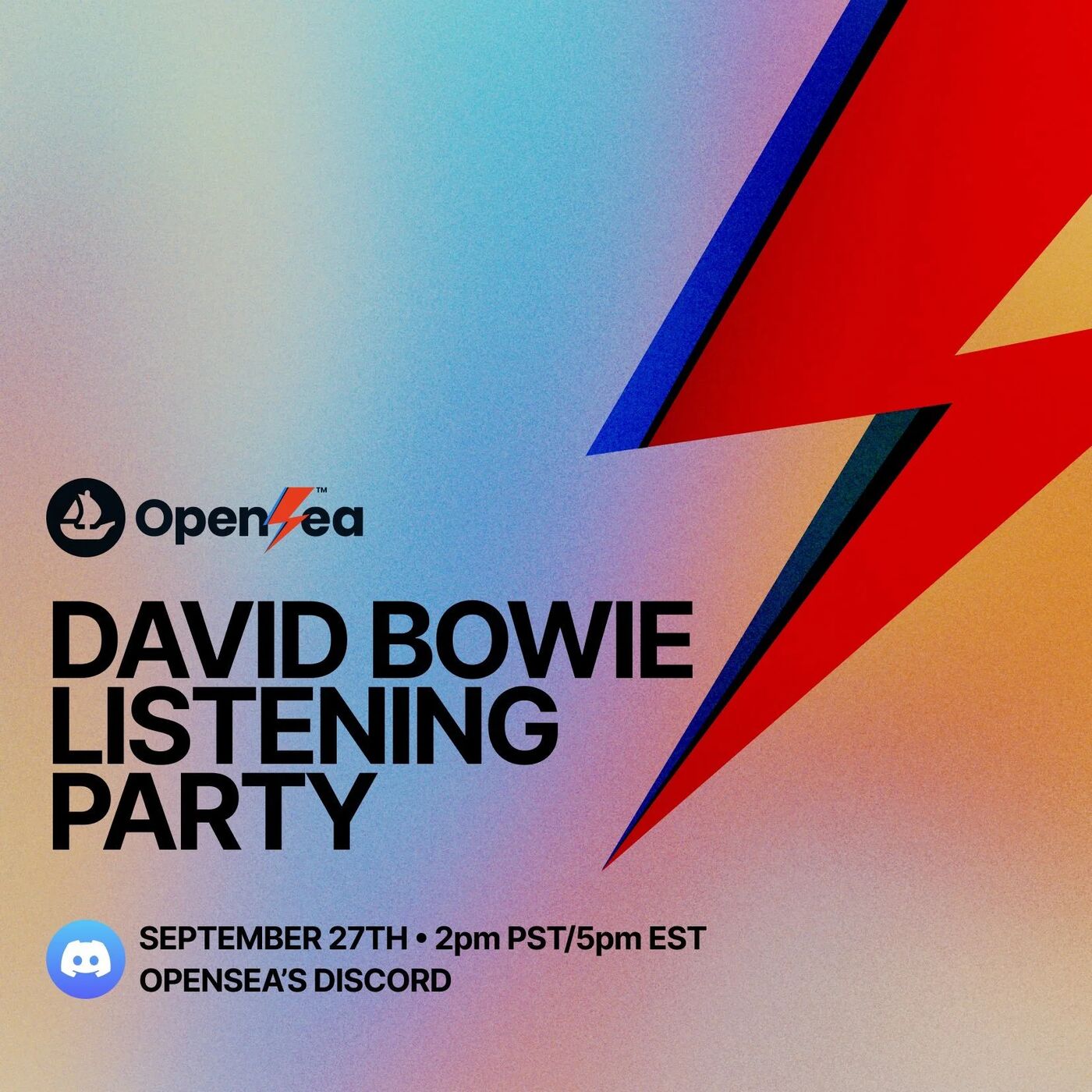 OpenSea David Bowie Listening Party, September 27th, 2pm PST, on OpenSea's Discord