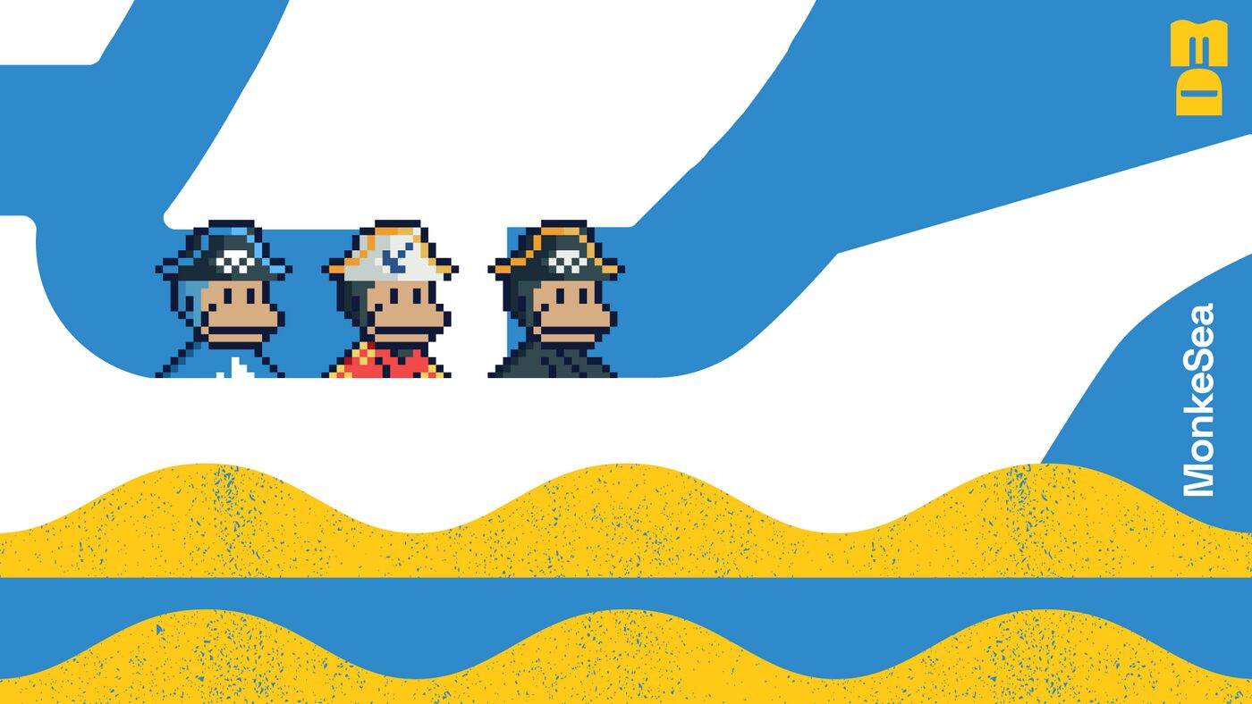 MonkeSea banner with three pixel-art pirate monkeys over waves