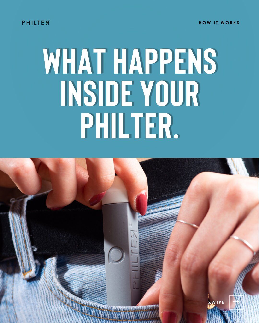 Philter how it works: What happens inside your Philter. Hand pulling a Philter from a jeans pocket