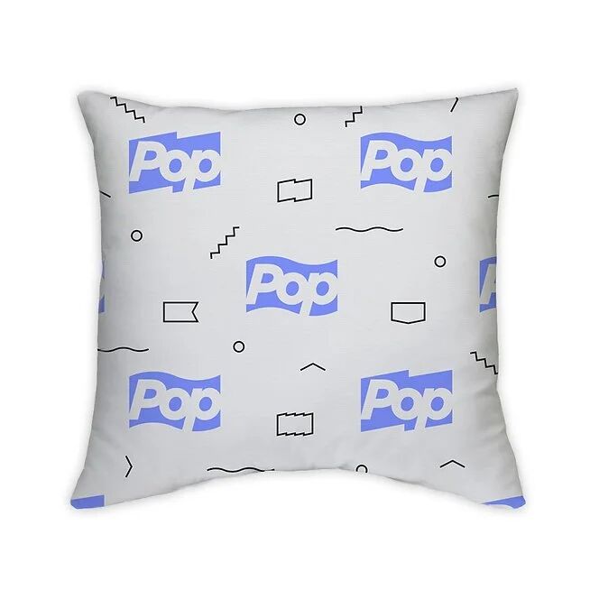 White Pop TV pillow with the Pop logo pattern
