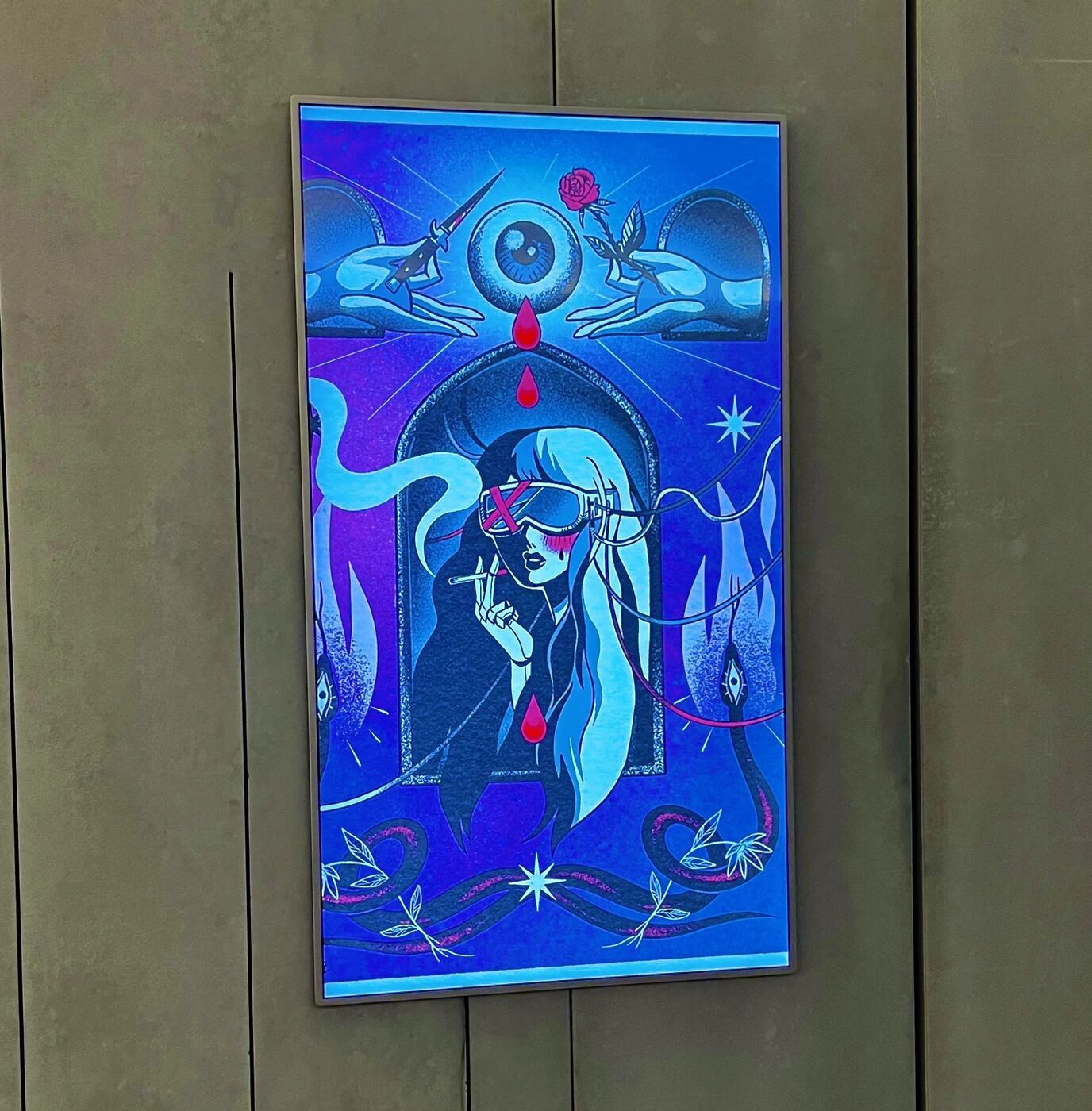 Blue illustrated digital artwork on display at Pride Perspectives