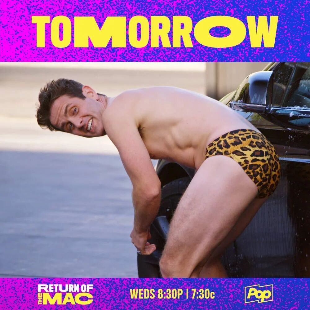 Return of the Mac: Tomorrow. Joey McIntyre in leopard briefs by a car