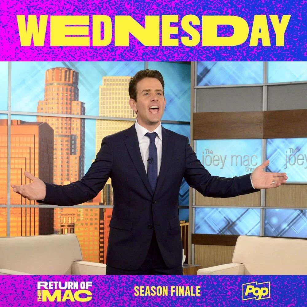 Return of the Mac: Wednesday season finale. Joey McIntyre on a talk show set