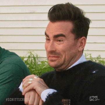 Animated Schitt's Creek GIF of David making a horrified face