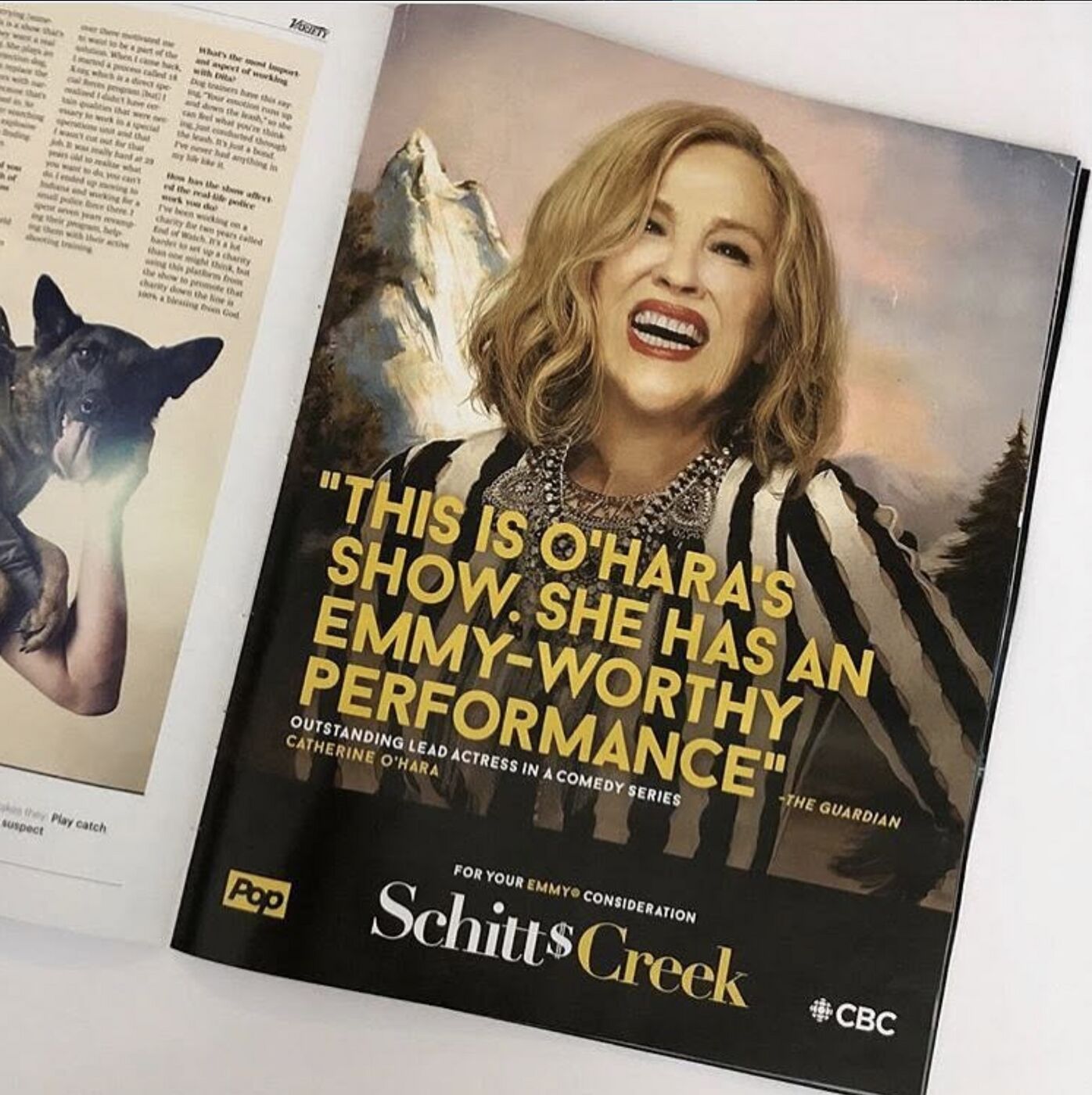 Schitt's Creek Emmy consideration magazine ad: This is O'Hara's show. She has an Emmy-worthy performance, The Guardian