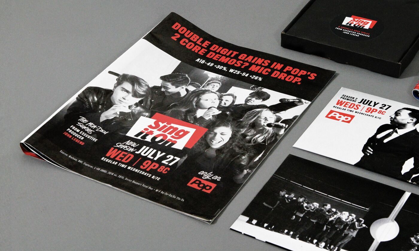 Sing It On press kit and trade ad: double-digit gains in Pop's 3 core demos