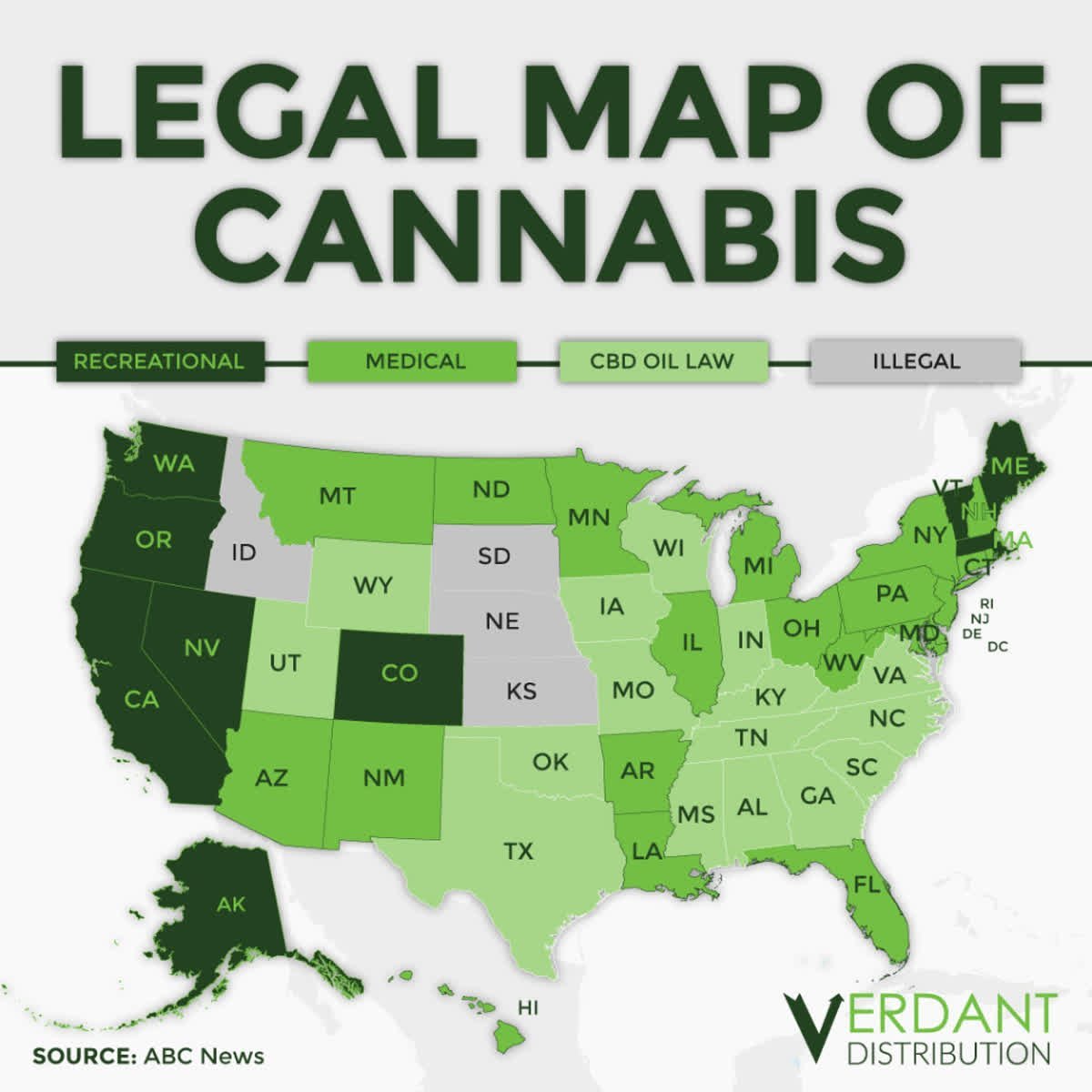 Legal map of cannabis by state