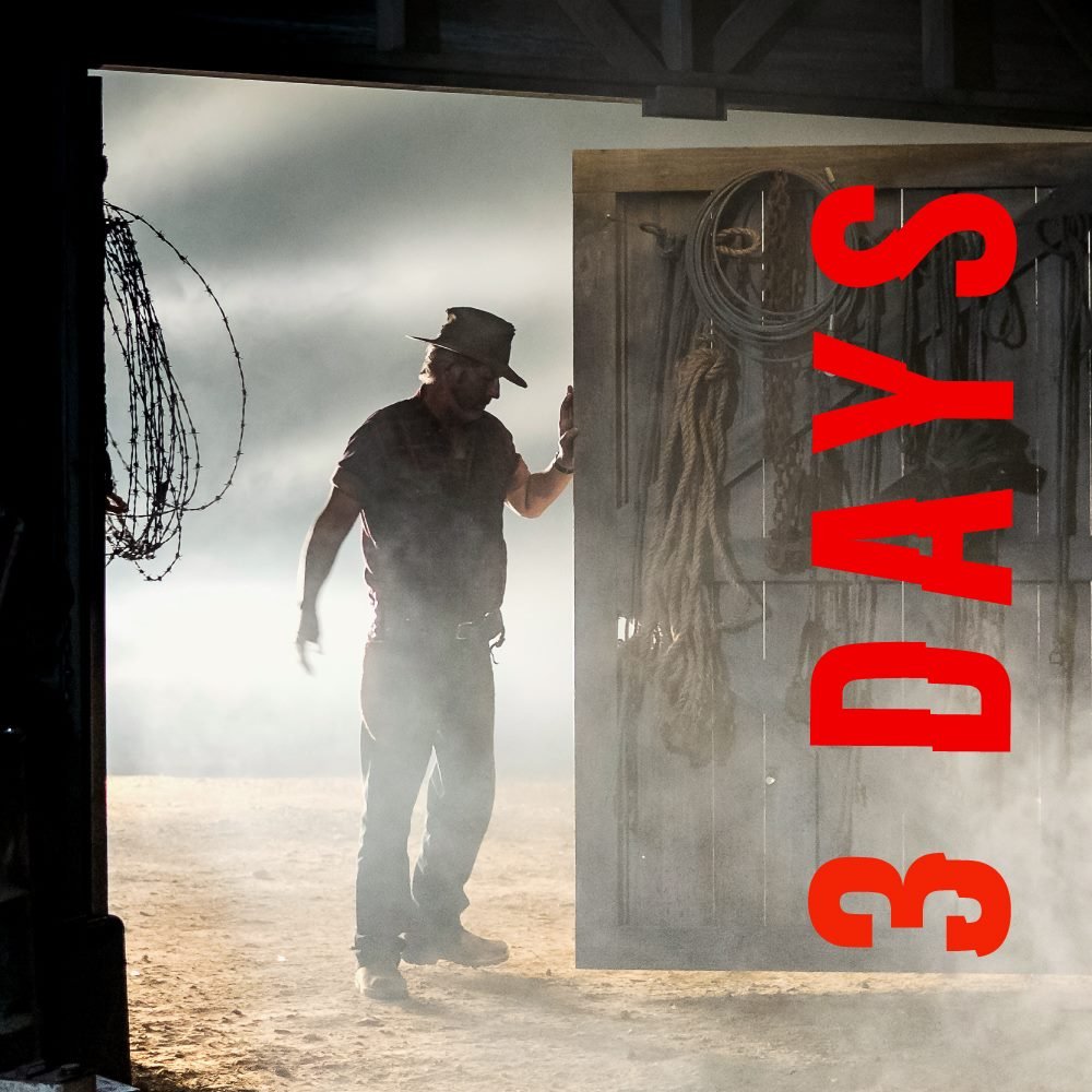 Wolf Creek premiere countdown: 3 days. Mick Taylor in a misty barn doorway