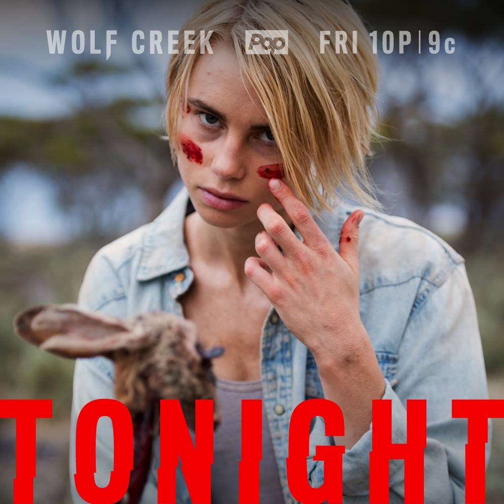 Wolf Creek premiere countdown: tonight. Eve with war paint holding a rabbit. Fridays 10p/9c on Pop